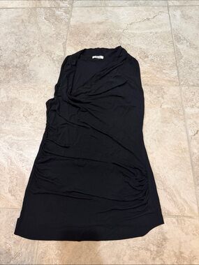 Helmut Lang Black Sleeveless Draped Tunic Top